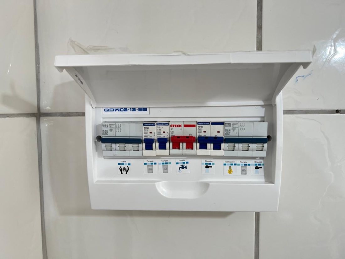 Quadro residencial com cada circuito etiquetado